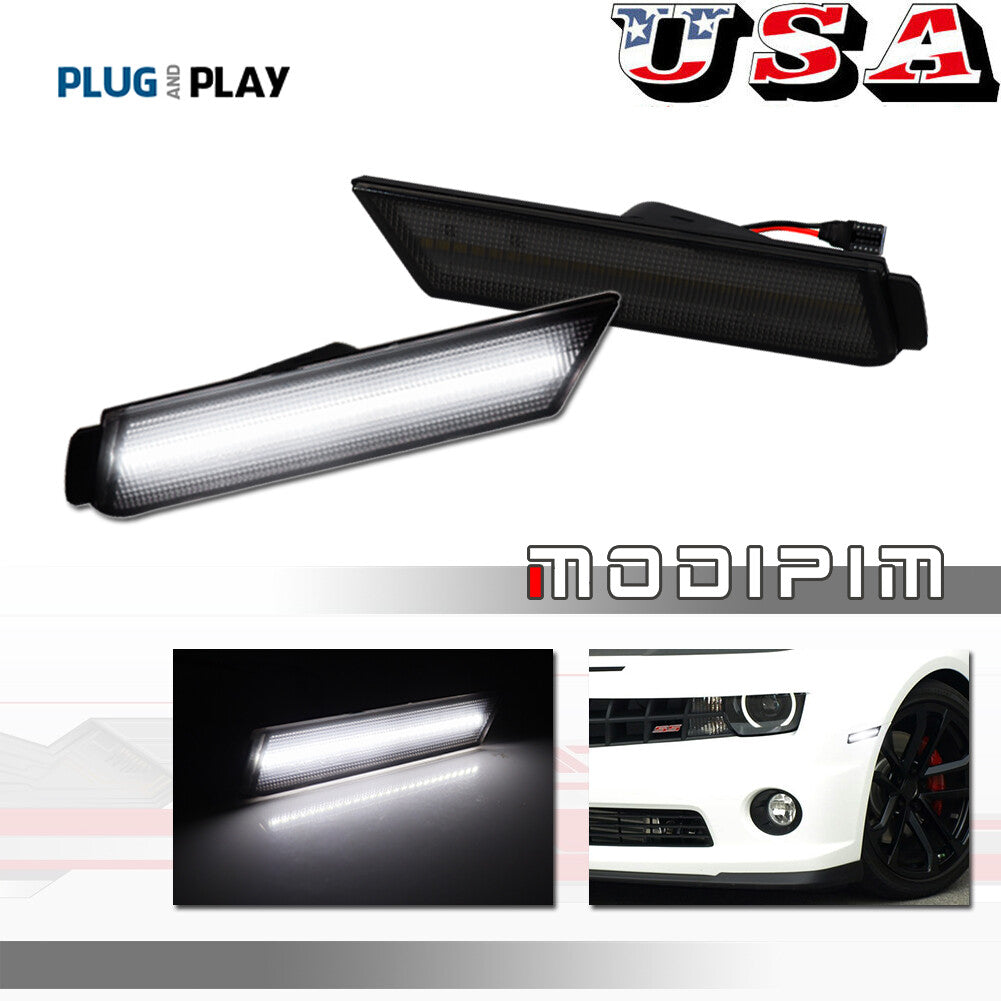 Smoked lens white LED front bumper side marker lights suitable for 10-15 for Chevrolet Camaro Q