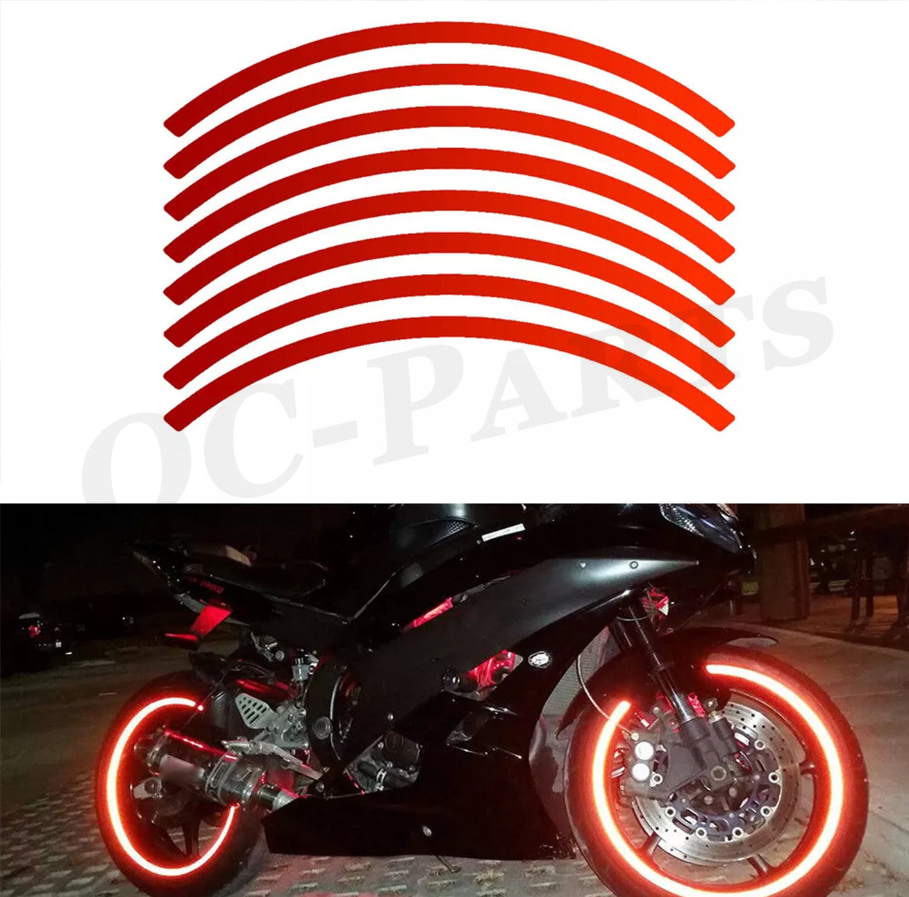 16x18 inch Red Reflective Sticker Car Motorcycle Wheel Stripe Decal Accessories