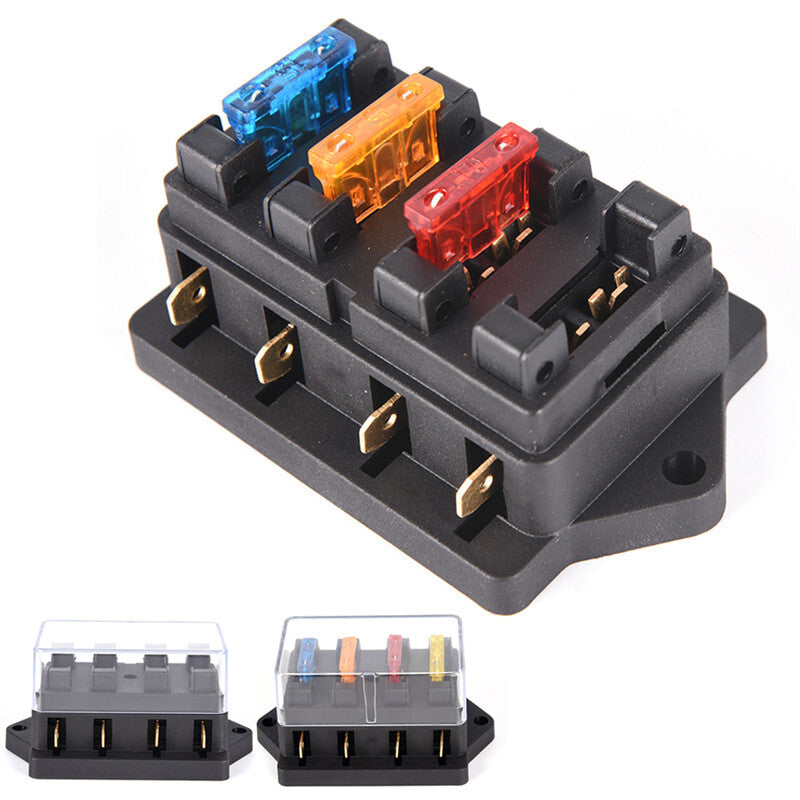 4 Way Circuit Fuse Box for Standard Blade Fuses Holder Block For 12v Car Truck