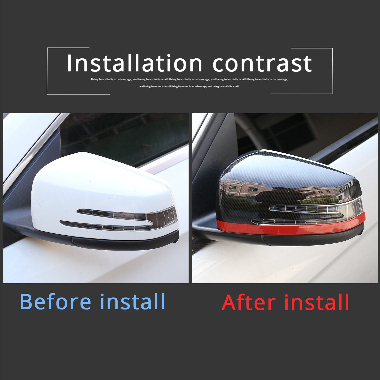 Carbon fiber red side mirror covers suitable for A6, B6, C6, E6, CLA, GLK, GLA-Class. n