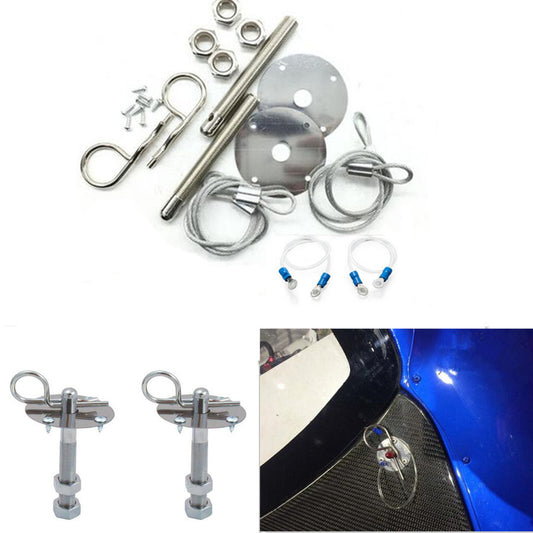 DIY Auto Suv Chrome Plus Flush Hood Latch Pin Engine Lock Bonnet Lanyards