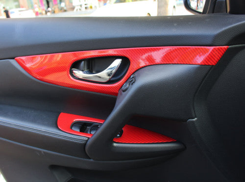 8X Red ABS Carbon Car inner Door handle panel Trim For Rogue 2015-2020 B n