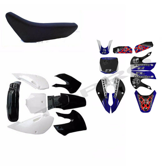 Plastic mudguard stickers and decals for Kawasaki KLX110, KX65, for Suzuki DRZ110, RM65