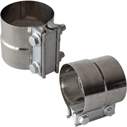 2.5-inch exhaust clip stainless steel muffler with clip ring fitting for automotive use.