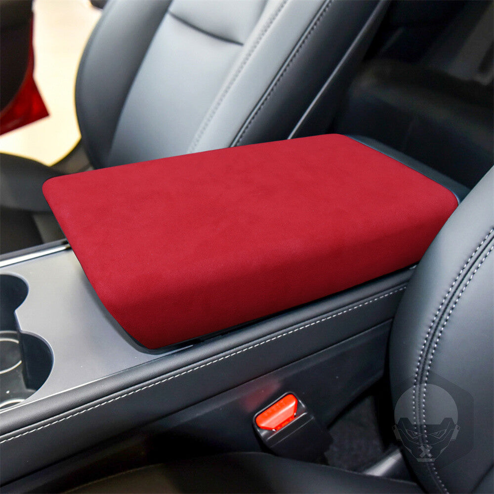 Suede Wine Red Center Console Armrest Box Panel Cover for Tesla Model 3 2017-23