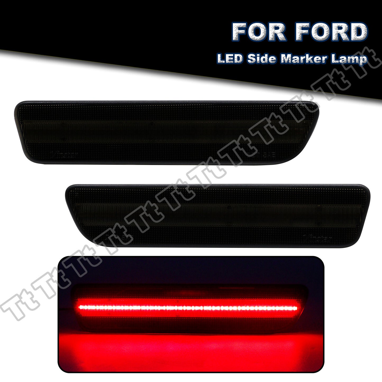 For 2005 - 2009 for Mustang LED Rear Bumper Side Marker Lights Red Lights Smoke Lens - v