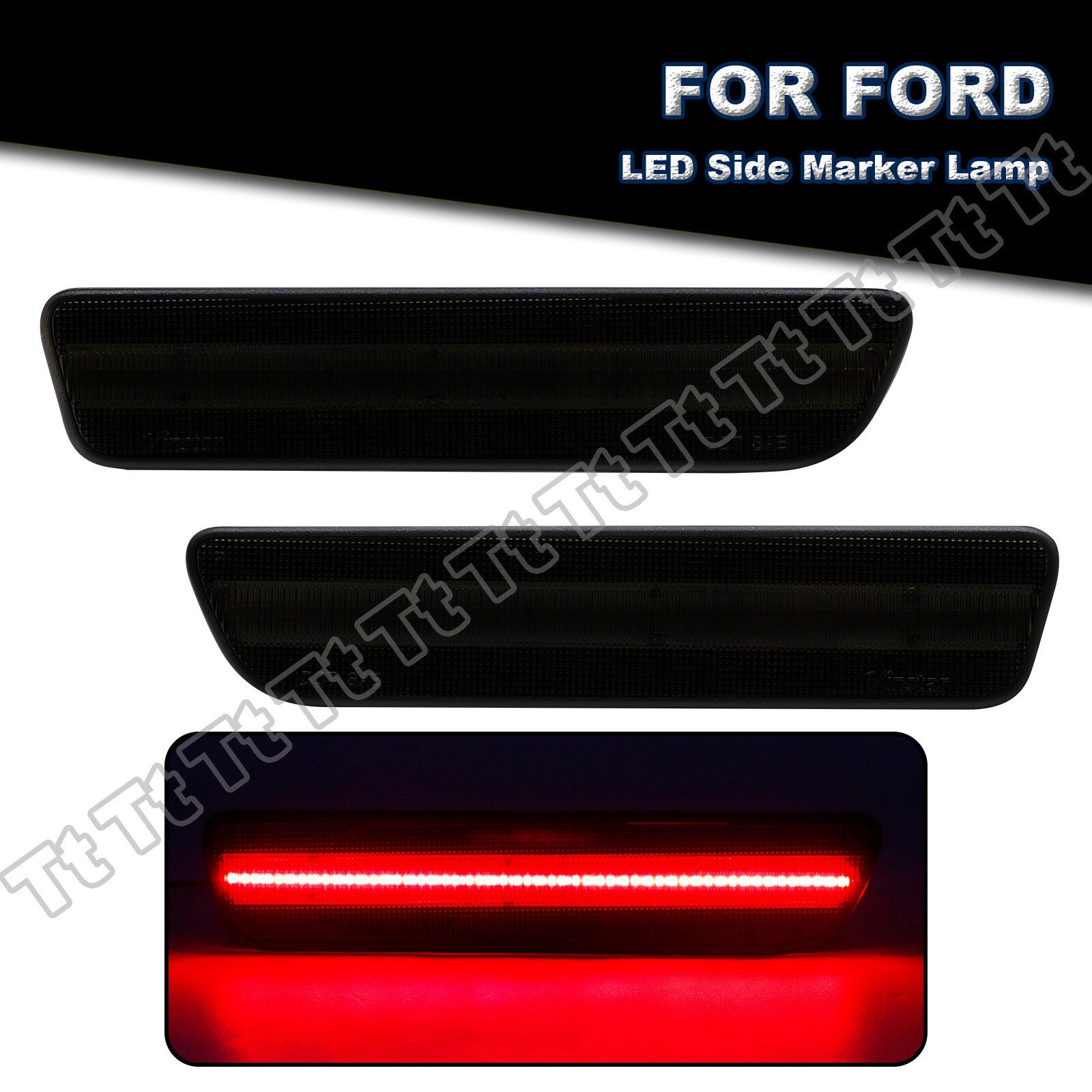 For 2005 - 2009 for Mustang LED Rear Bumper Side Marker Lights Red Lights Smoke Lens - v