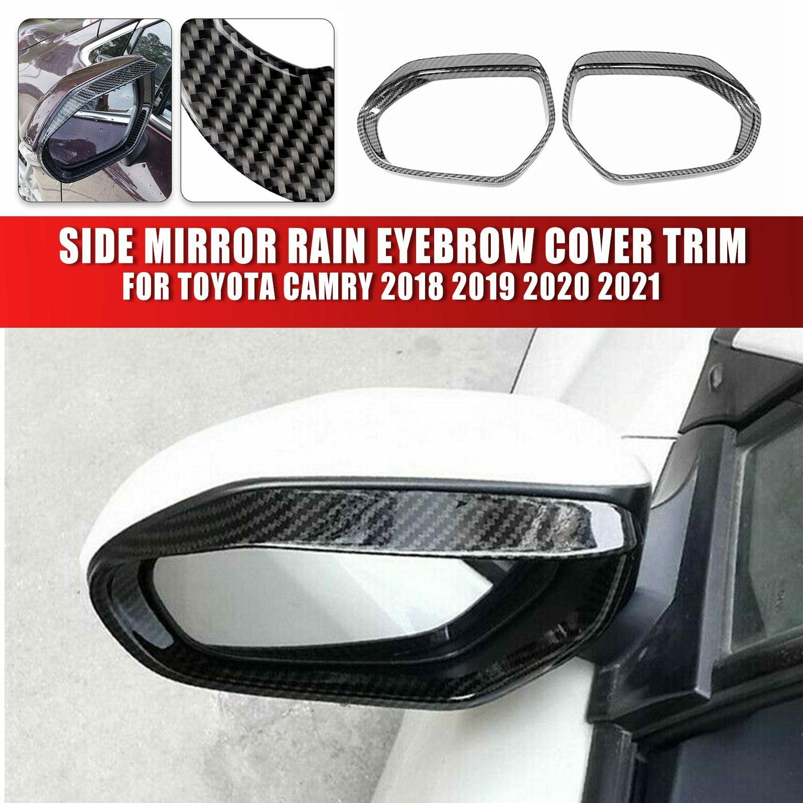 2Pcs For 2018-2021 for Toyota for Camry Carbon Fiber Side Mirror Rain Eyebrow Cover Trim