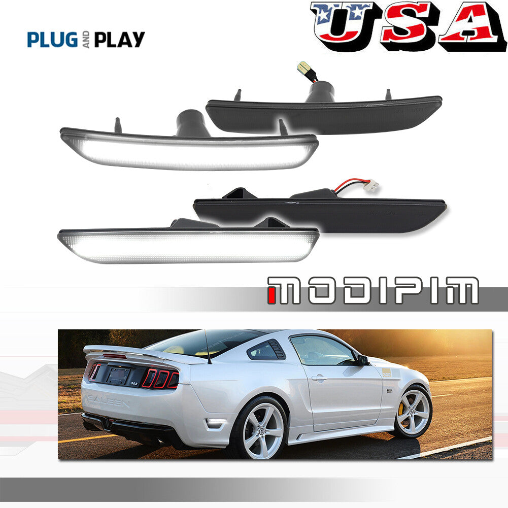 4X for 2010 - 2014 for Mustang Front and Rear Bumper Side Marker Lights Smoke White - v