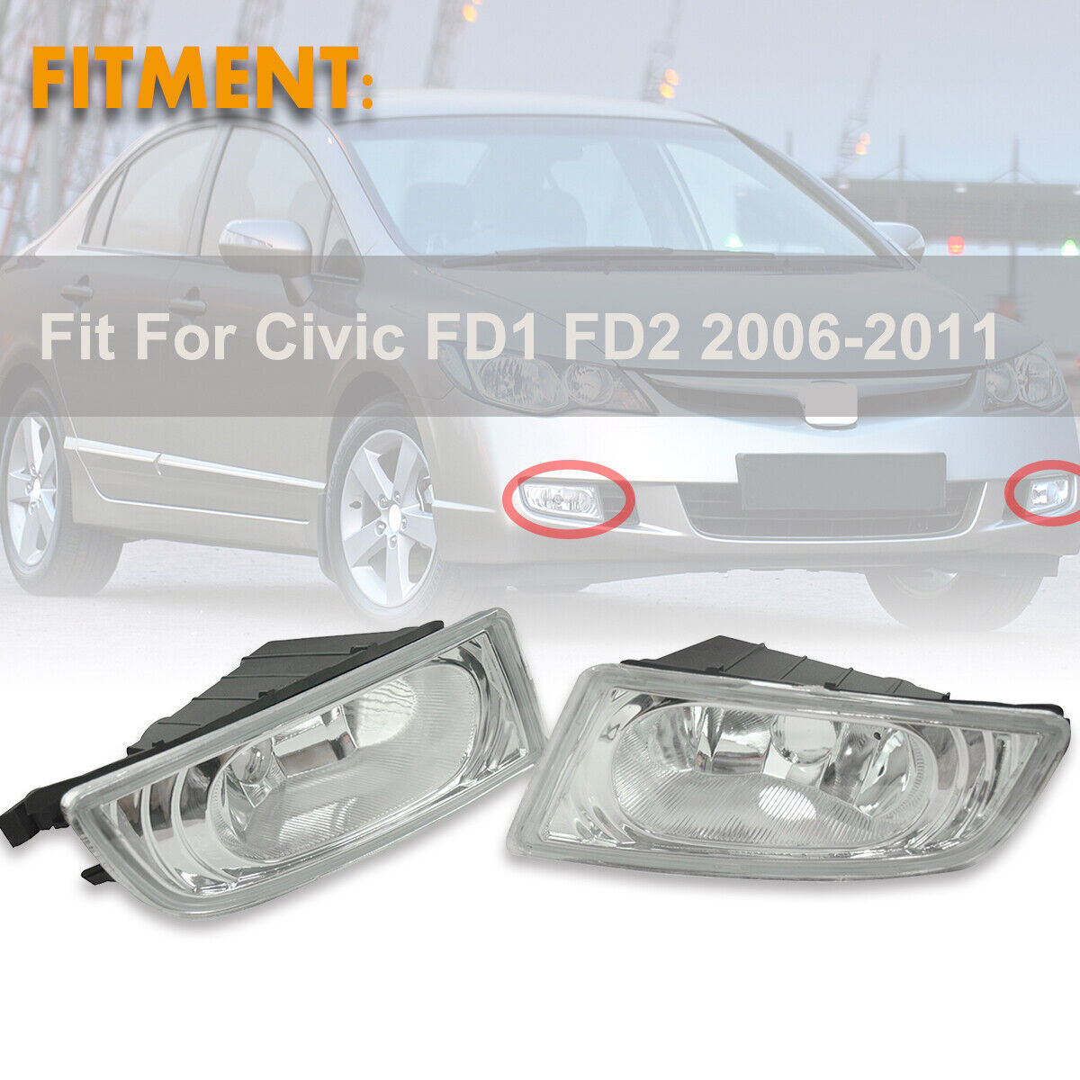1Pair Driving Fog Lights Bumper Lamps Clear for Honda for Civic FD1 FD2 2006-2011