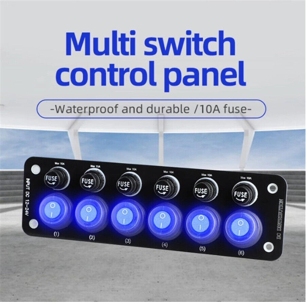 1 12V Car 6-Gang Toggle Switch Panel Electronic Control Power Socket Waterproof n