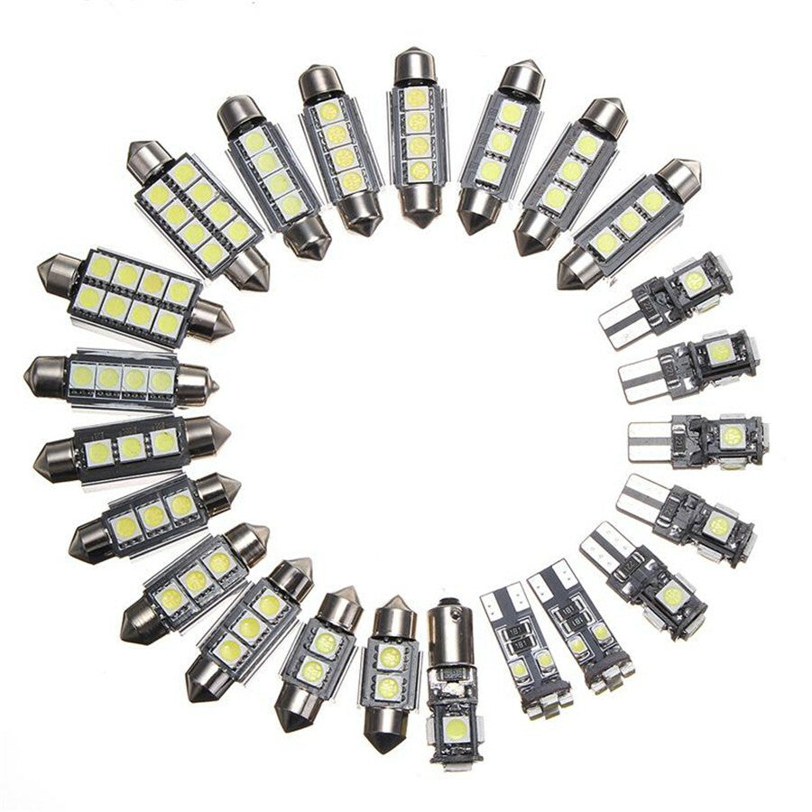 23x White LED Interior Lights Bulbs Kit Dome License Plate Lamps Car Accessories