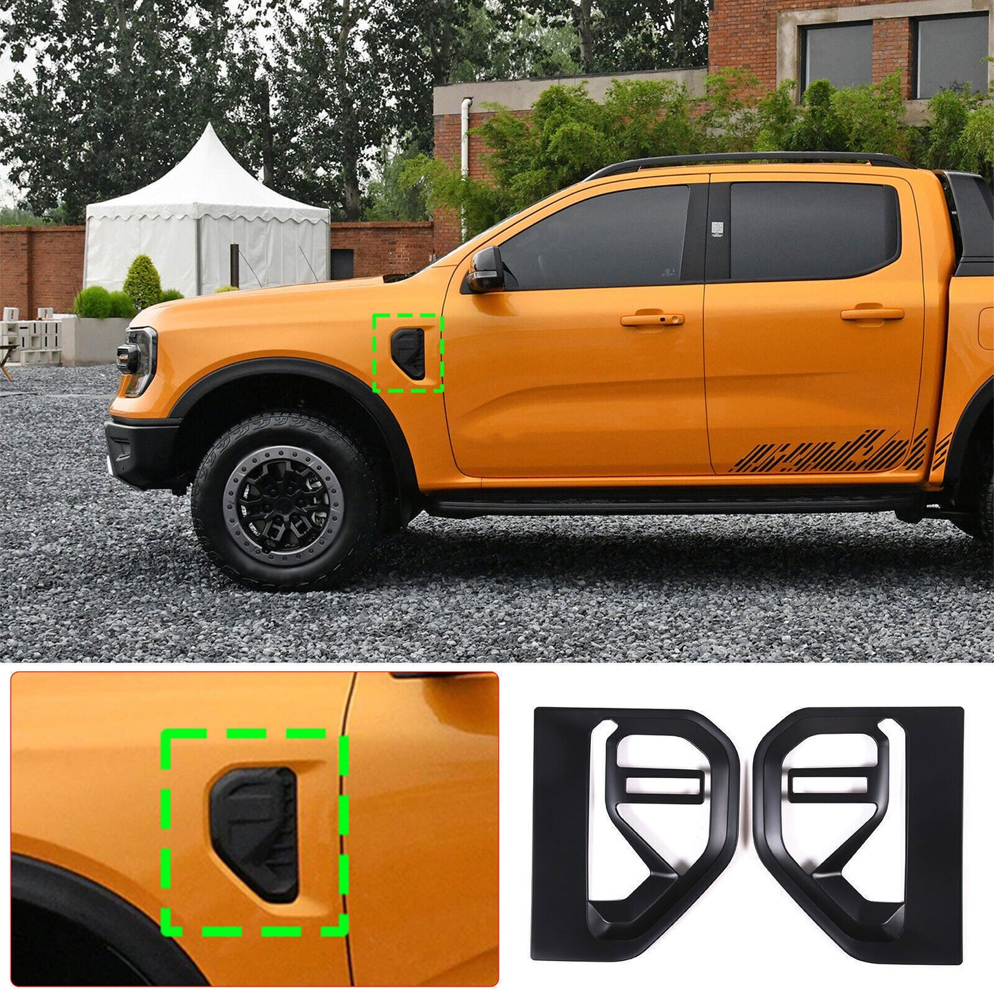 2X Matte Black Side Fender Vents Badge Emblem Cover Trim for Ford Ranger 2024-25