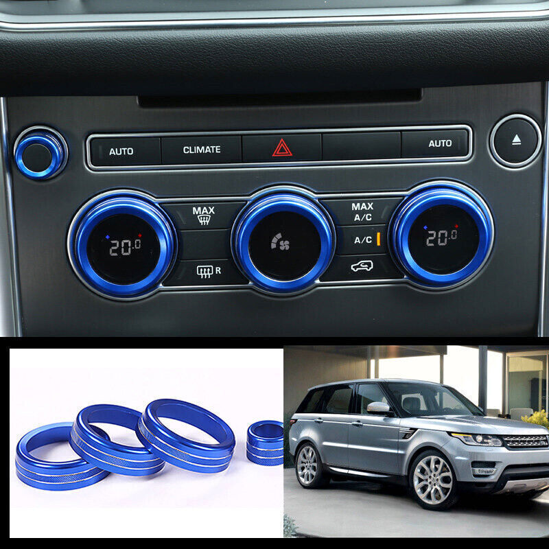 for Range Rover Sport 14-2017 Blue Alloy Center Console Ac Knob Button Ring Trim