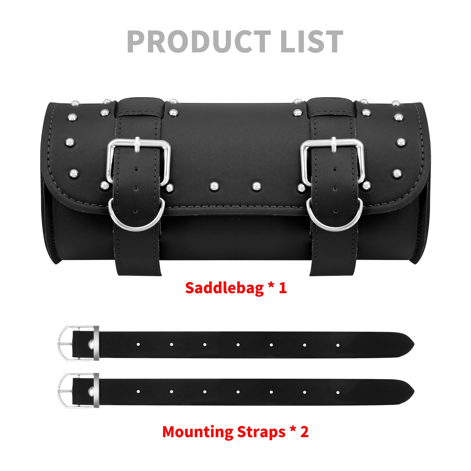 Motorcycle Black Handlebar Sissy Bar Bag Saddlebag Fork Roll Barrel Bag w/ Nails Q