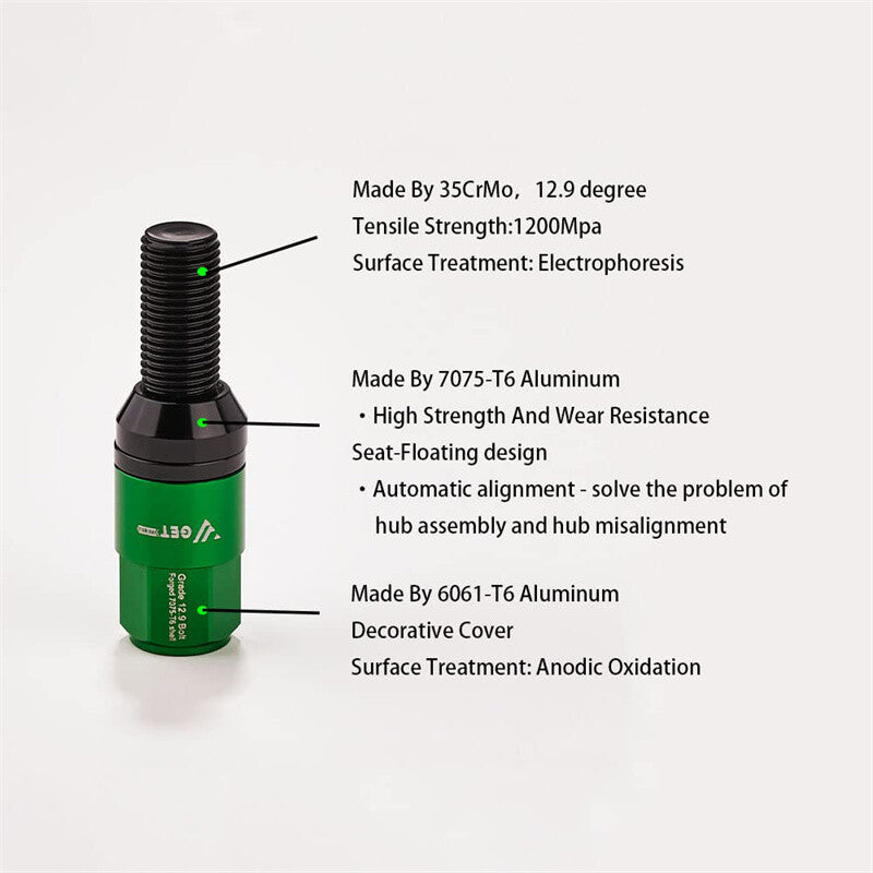 20PCS M12x1.25 Green Wheel Lug Bolt 28mm Shank Cone for Seat Stud for Jeep for Chrysler