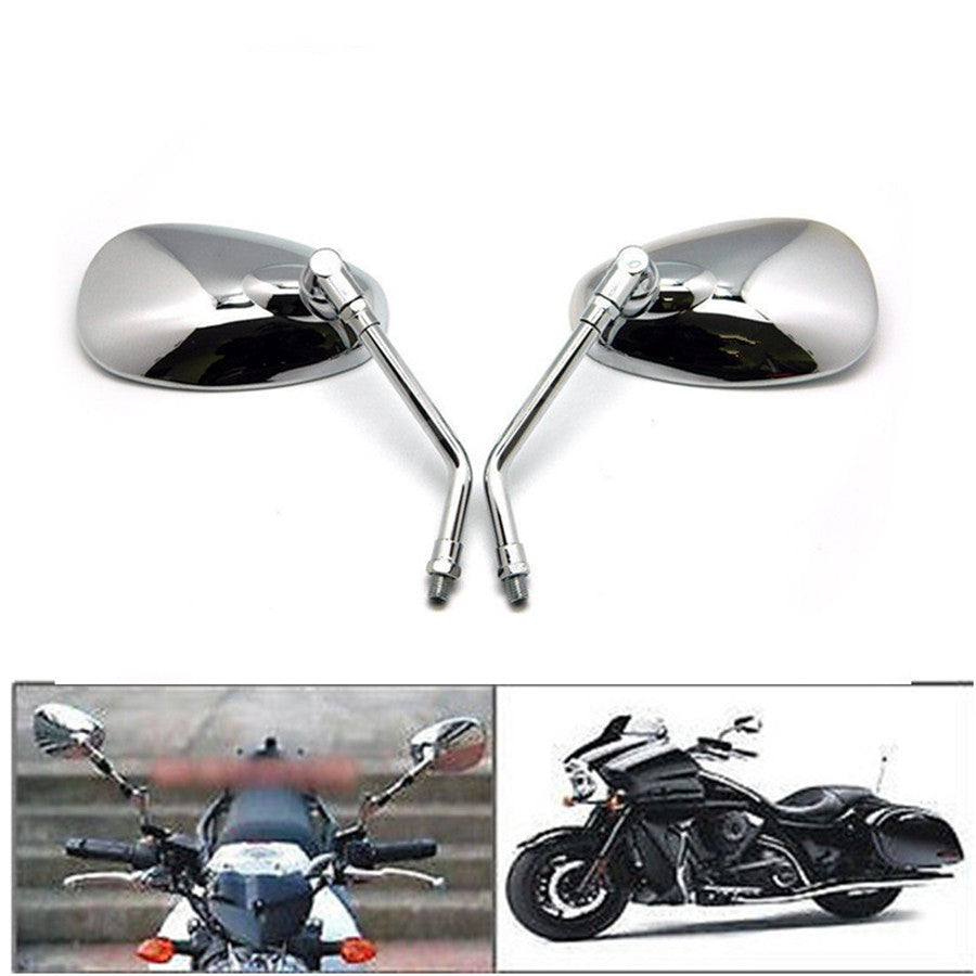 10MM Motorcycle Chrome Oval Side Rearview Mirrors For Cruiser Chopper Custom