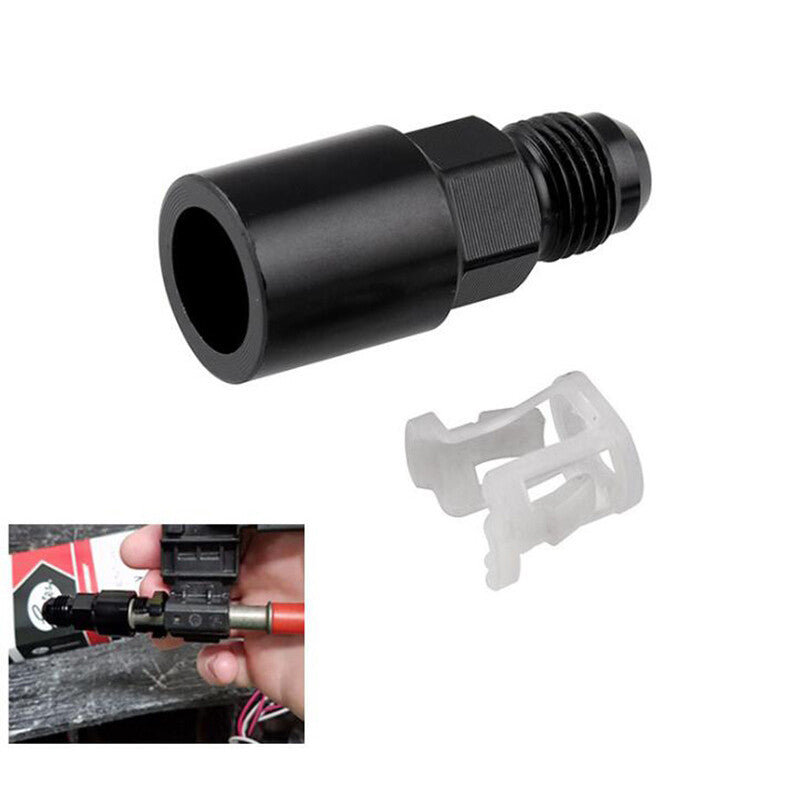 Black AN6 -6AN Fuel Adapter Fitting to 5/16 Female Quick Connect LS W/ Clip Q