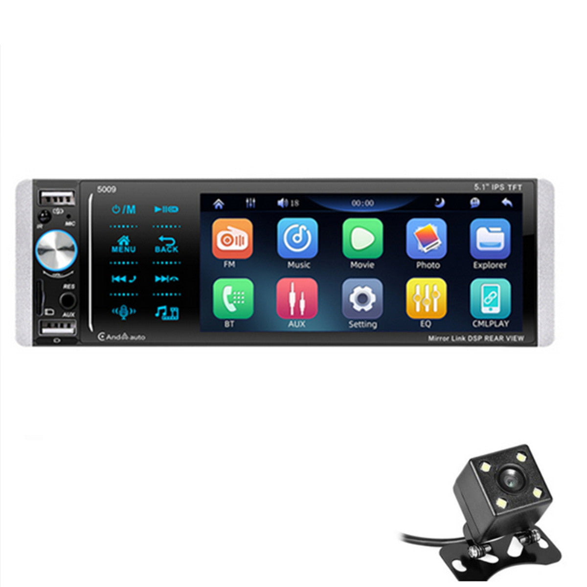 1Din 5.1in Car Stereo Radio Player Audio In-Dash Bluetooth MP3 FM AUX W/Camera