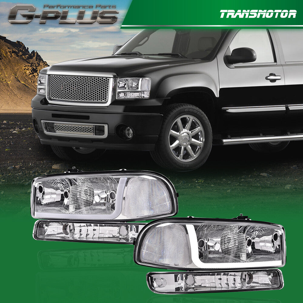 Suitable for 99-07 for GMC for Sierra / for Yukon LED DRL Clear for CHRome Headlight + Bumper Light - v