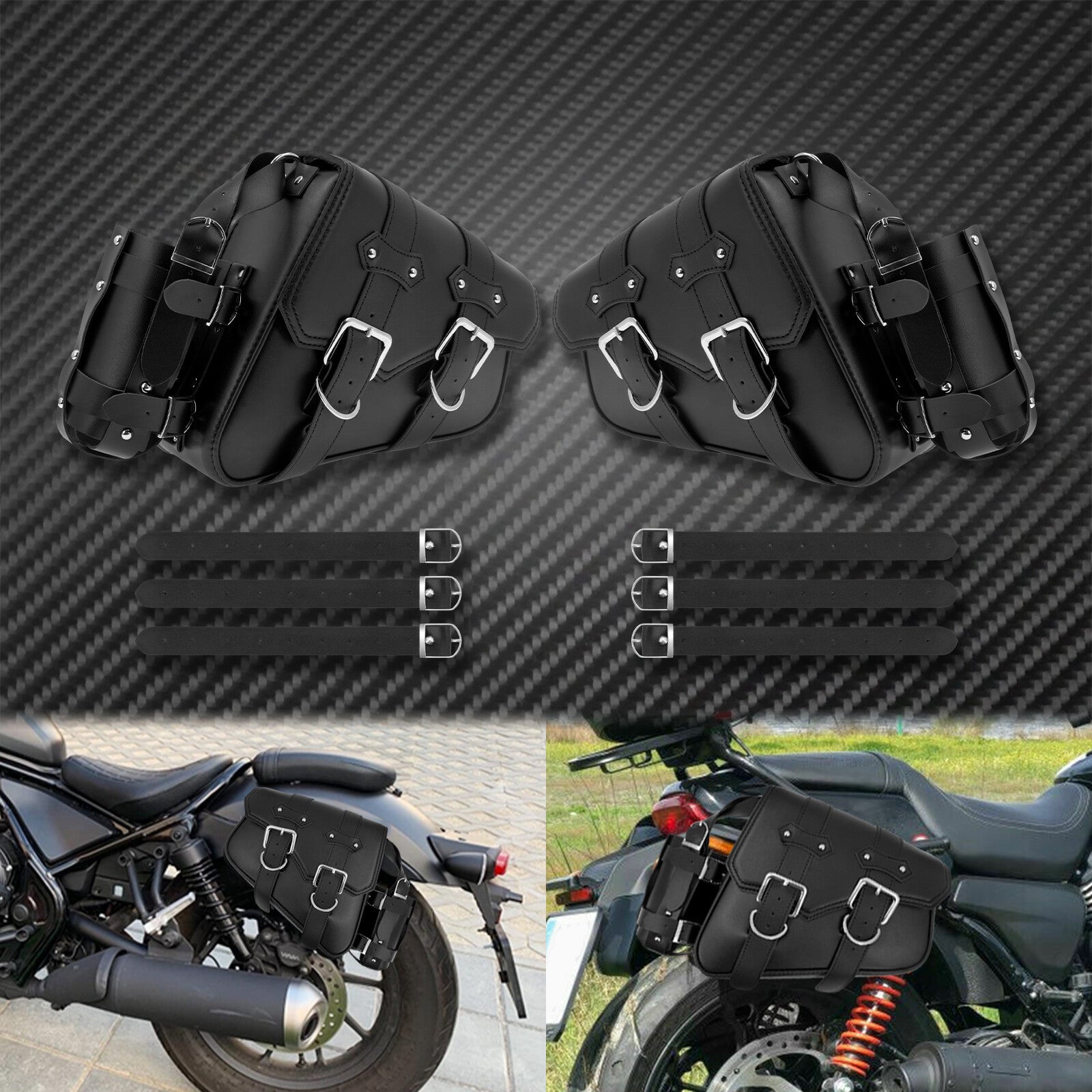One Pair Motorcycle Saddlebag Storage Luggage Tool Saddle Bag w/ Bottle Bag