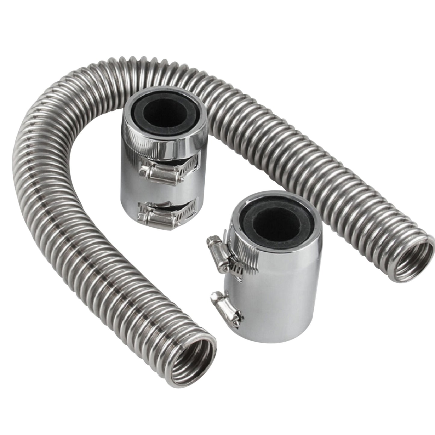 24 Polished Stainless Steel Flex Radiator Hose Kit w/ End Caps Upper Lower