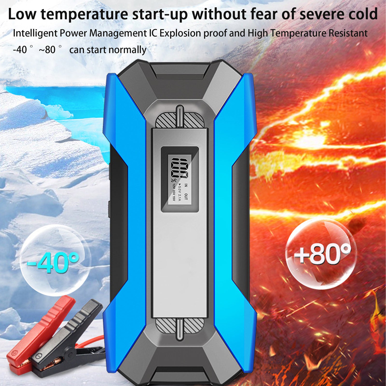 12V 2000A Car Jump Starter Intensifier Jumper Cable Portable Power Bank Battery Charger