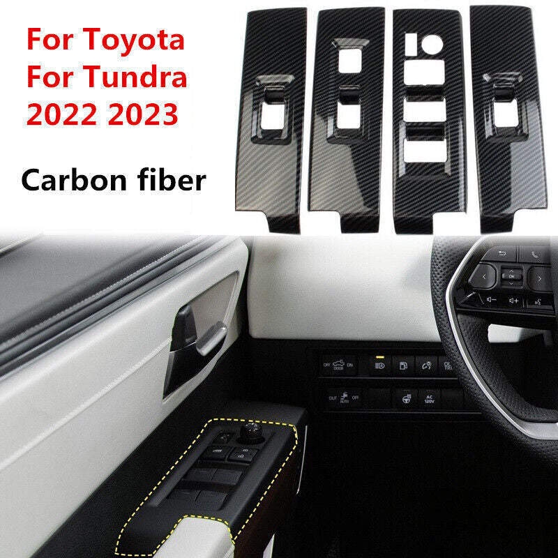 4X Carbon Fiber Inner Window Switch Panel Cover Trim for Toyota Tundra 2022 2023