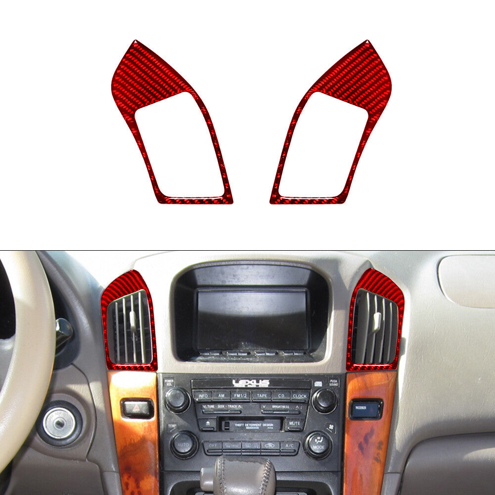 2X Red Carbon Fiber Center Air Vent Outlet Cover Trim for Lexus RX300 1998-2003