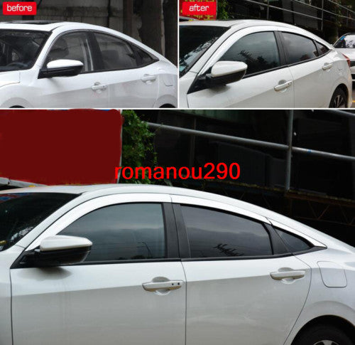 6X for Honda for Civic Sedan 2016-2021 Chrome Window Vent Sun Rain Guard Door Visors