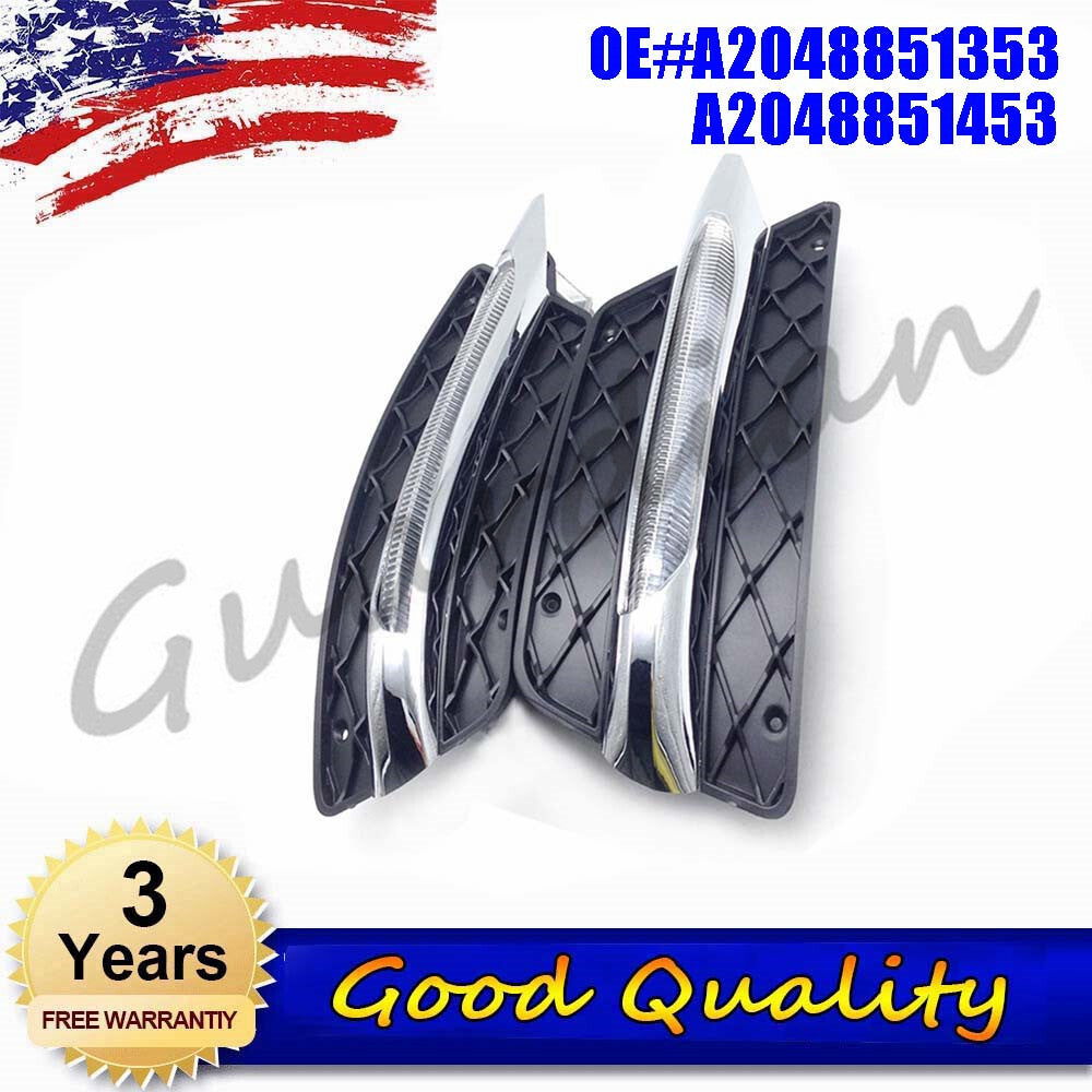 Left Right Bumper Grill Molding LED Fog Light DRL for Mercedes W204 C250 C300