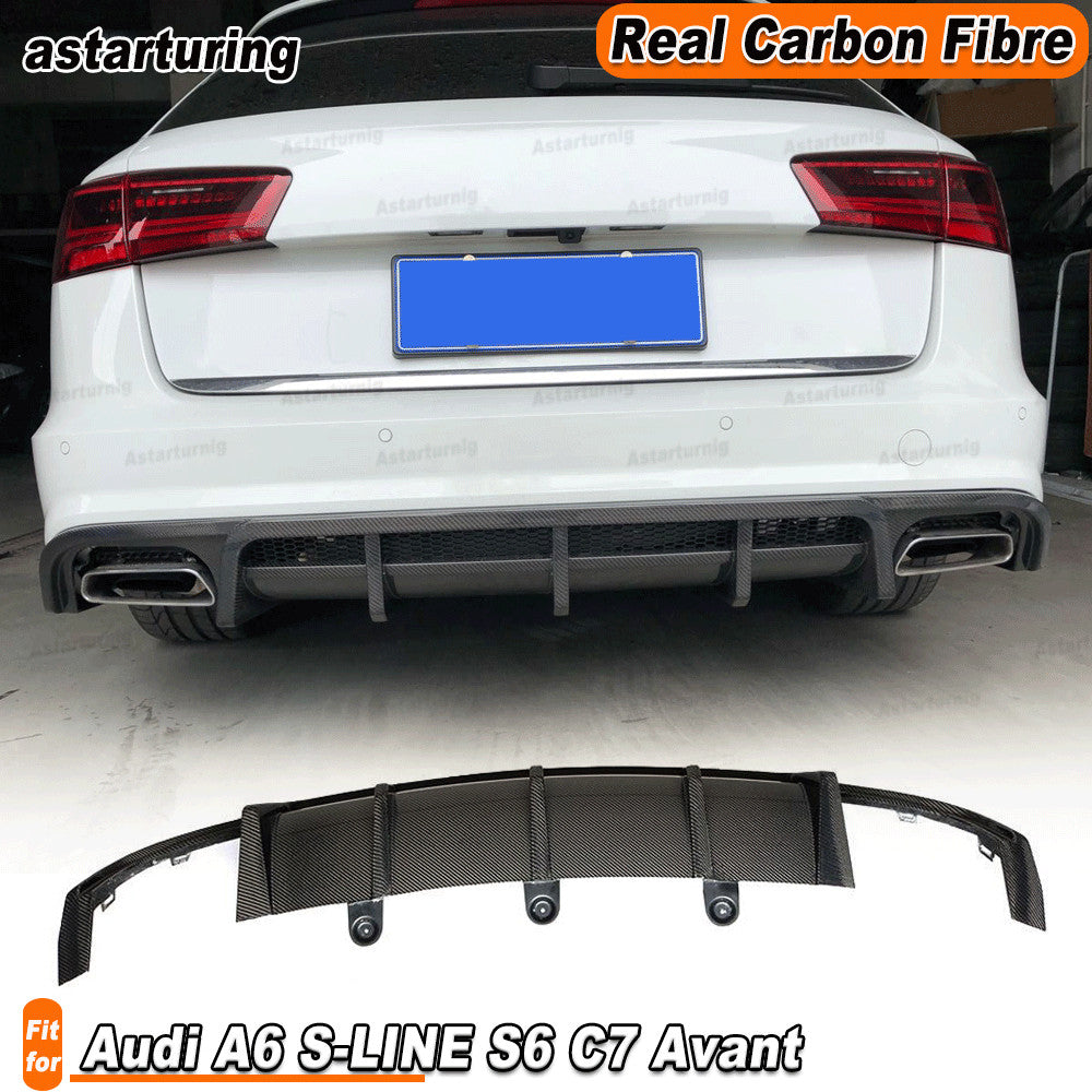 REAL CARBON Rear Bumper Diffuser Spoiler Fit for Audi A6 S-LINE S6 C7 Avant 15+