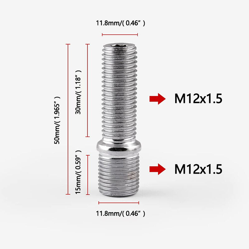 20xM12x1.5 to M12x1.5 extension wheel stud to high lug bolt screw adapter