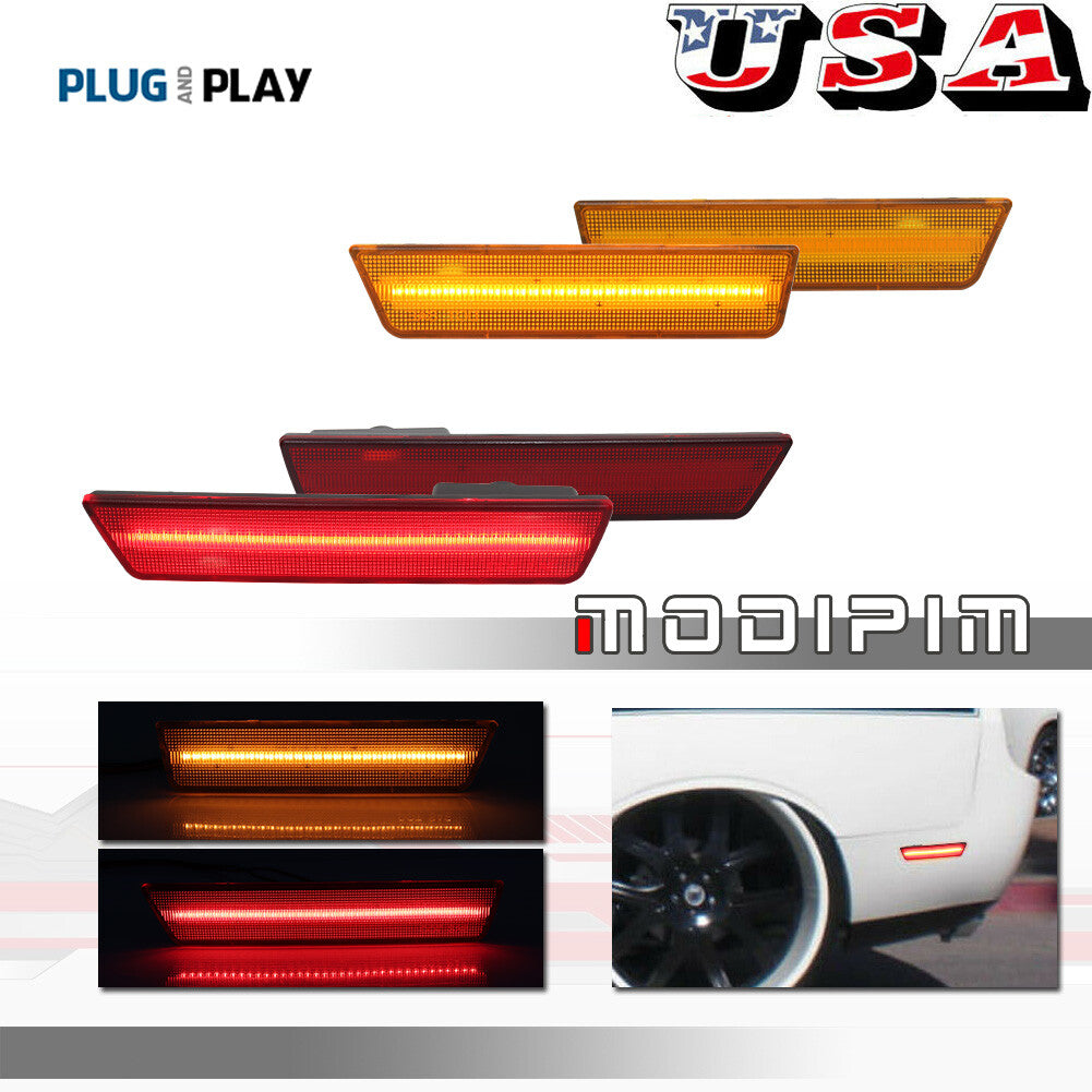 Amber/Red LED Side Marker Parking Lights 4-Piece Set for 08-14 for Dodge for Challenger - v