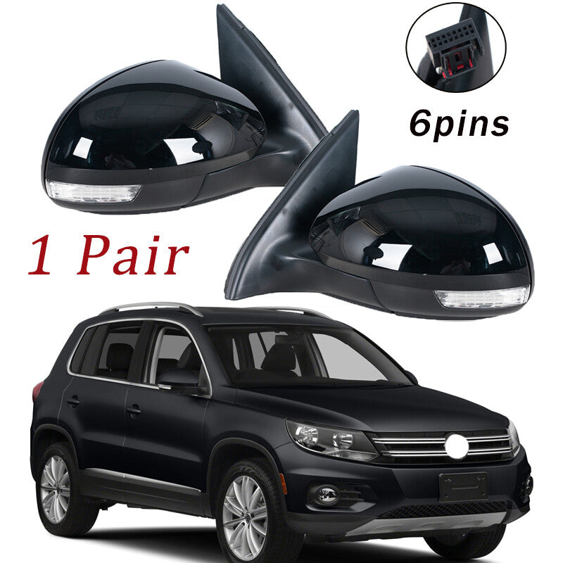1 Pair Black Wing Door Side Mirror Assembly 6Pins for VW for Tiguan 2009-2016