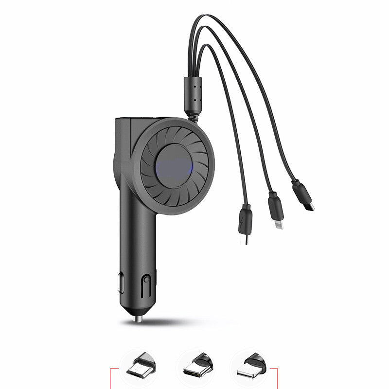 3-in-1 fast charging output car charger with USB port for mobile phones, computers, and socket adapters. n