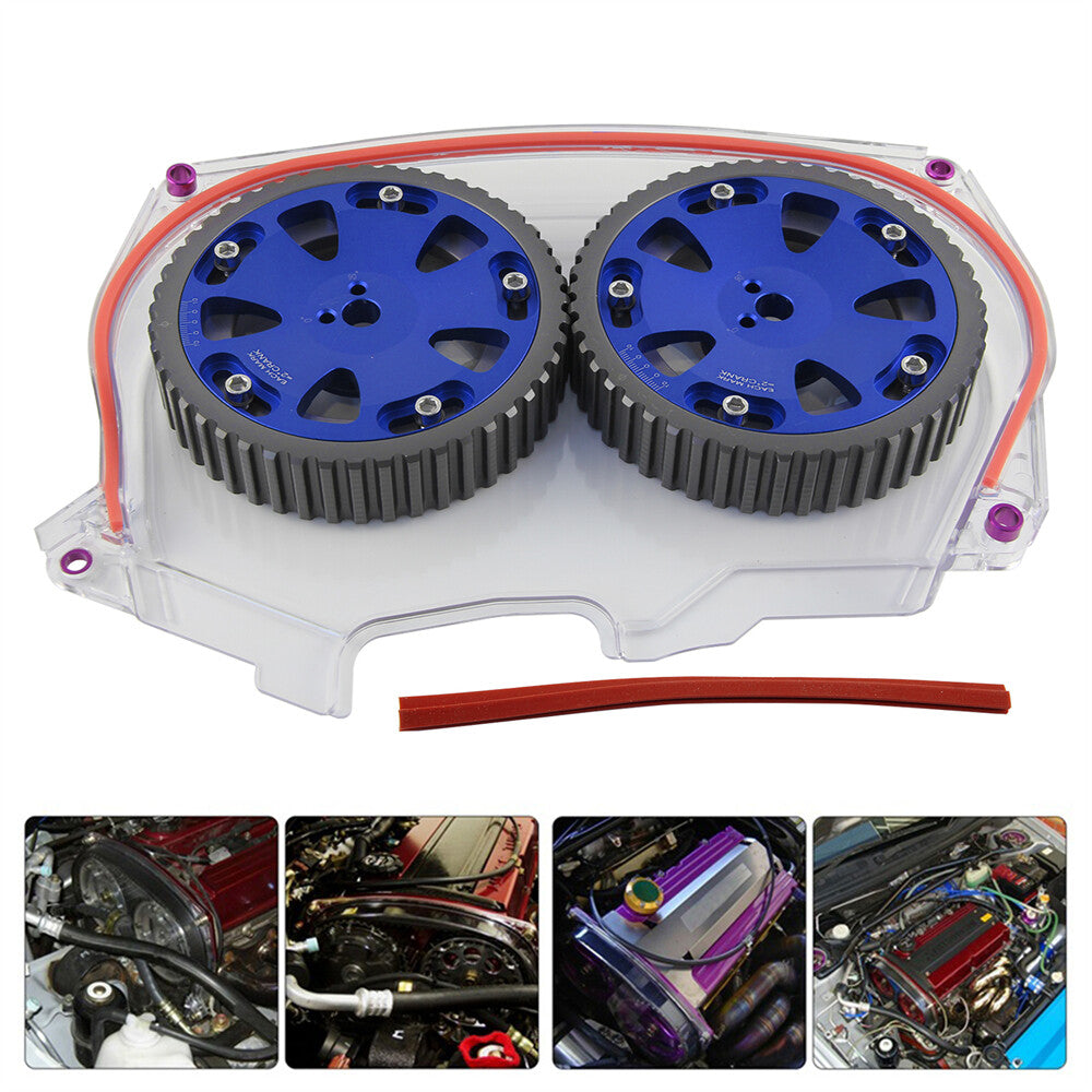 Clear Timing Belt Cover + Cam Gear for Mitsubishi Lancer EVO 4 5 6 7 8 4G63 Blue