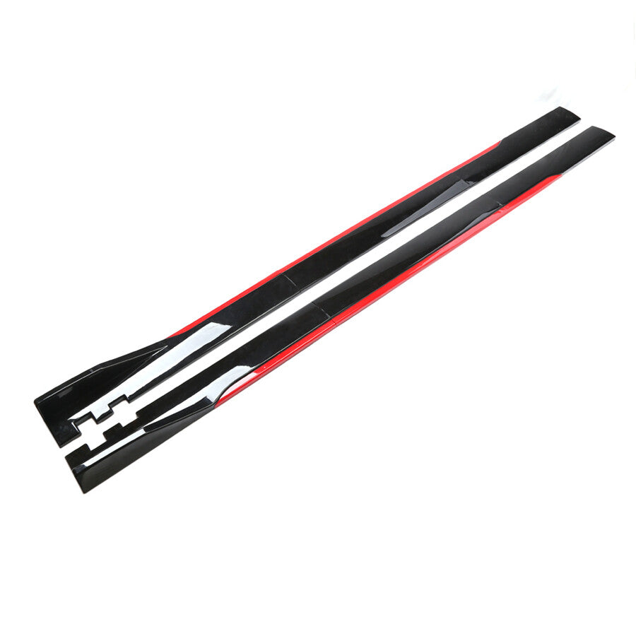 86.6Black Red Car Side Skirts Winglet Extensions Splitters Rocker Panel Lips