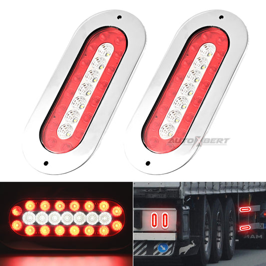 2pcs 6.5'' Oval Red White 23 LED Truck Trailer Brake Stop Tail Reverse Light 12V