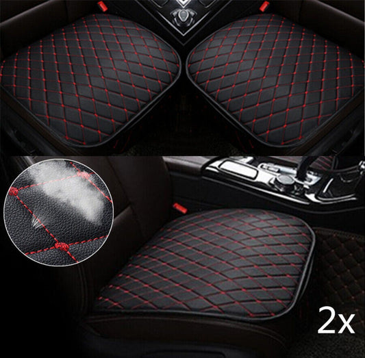 2x Car Front for Seat Cover Breathable PU Leather Mat Chair Cushion Black/Red n