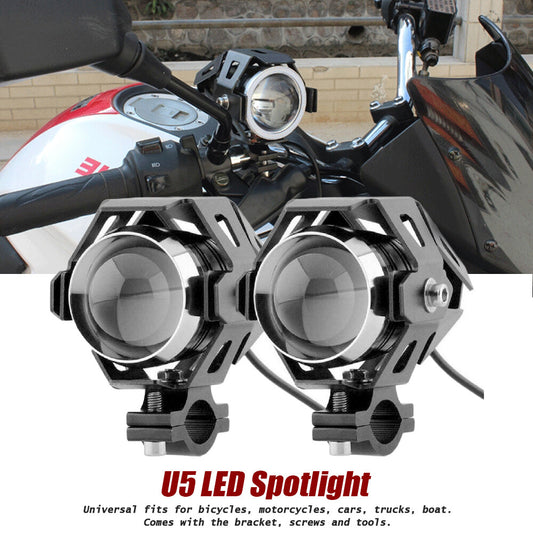 2-piece universal 125W U5 motorcycle LED headlight, driving fog light, spotlight