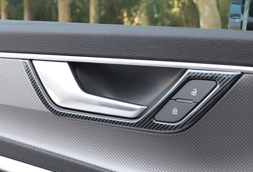 for Audi A6 A7 2019-2024 Steel Carbon Fiber Inner Door Handle Bowl Decor Trim 4P