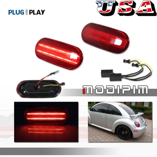 Red Lens LED Rear Fender Side Marker Lights Pair for 1998 - 2005 for VW Beetle - v