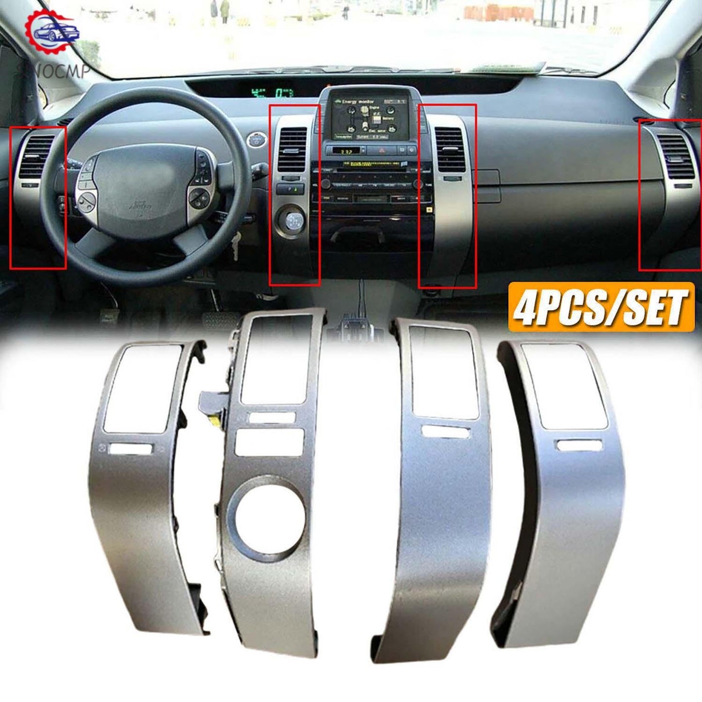 4PCS Center Inner A/C AC Dash Air Vent Cover Trim fit for Toyota Prius 2004-2009