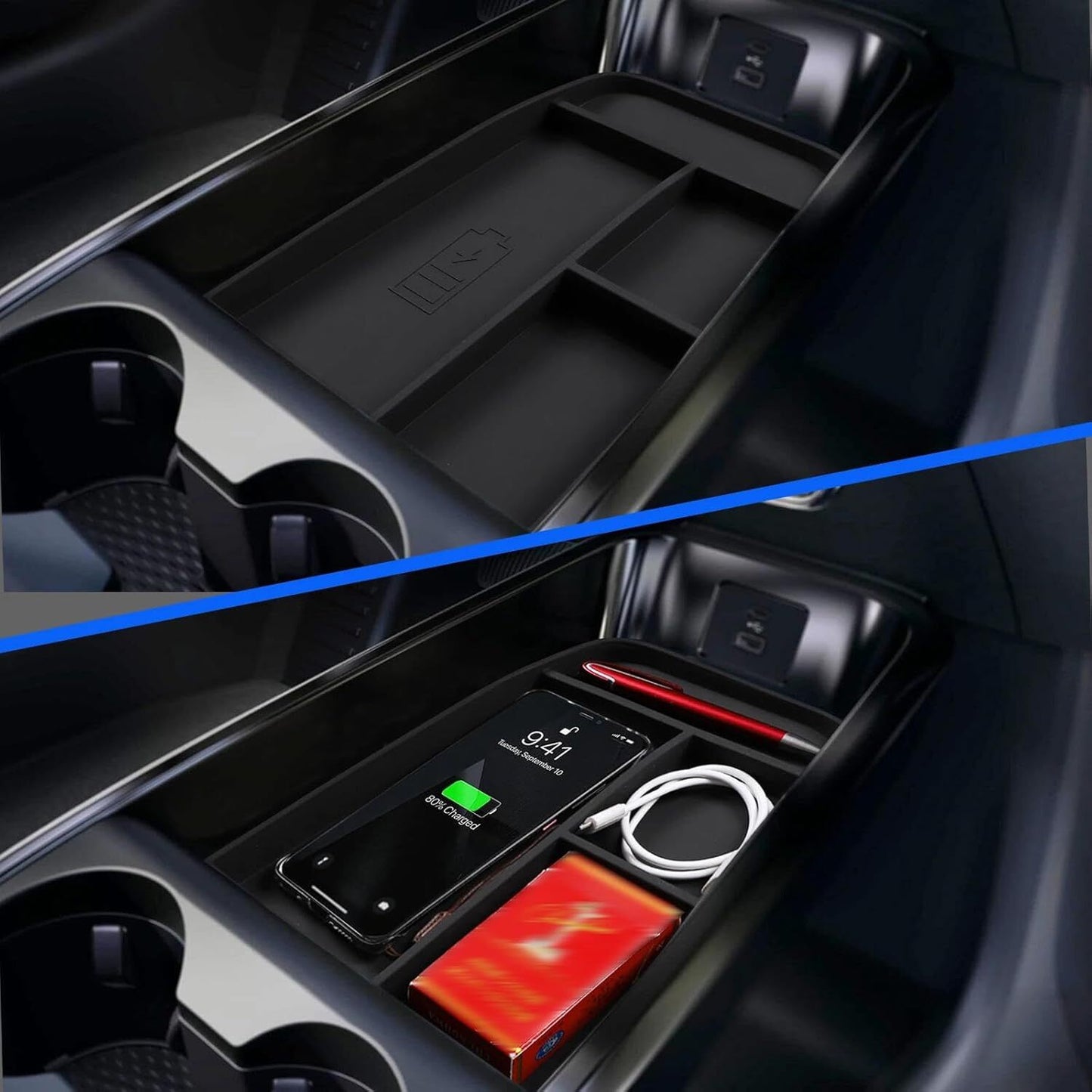 Center console armrest storage unit for phone charging, suitable for 2021-2024 for Ford for Mustang Mach-E.