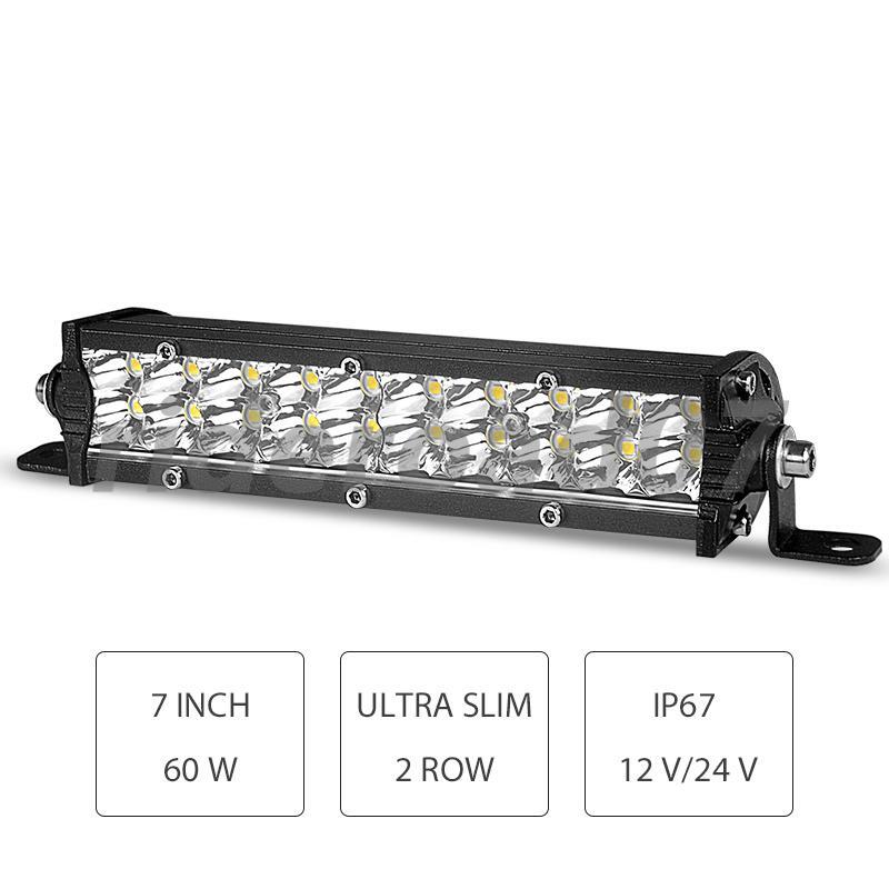 7inch 60W Dual Row LED Work Light Bar Spot Flood Combo Driving Fog ATV SUV Truck