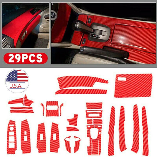 29x Red Carbon Fiber Style Car Interior Kit Cover Trim For 2008-12 for Honda for Accord