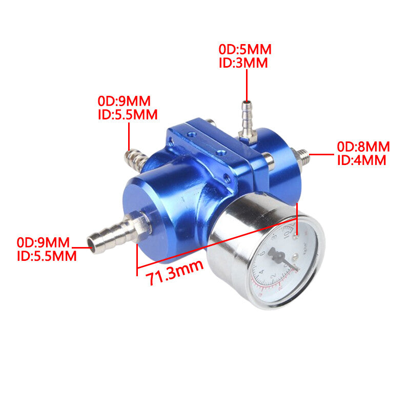 Adjustable Fuel Pressure Regulator Gauge Fitting Kit Blue Aluminum Universal