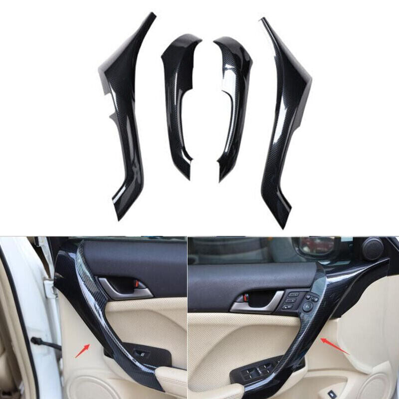 Carbon Fiber Look Interior Door Armrest Cover Trim 4pcs for Acura TSX 2009-2014