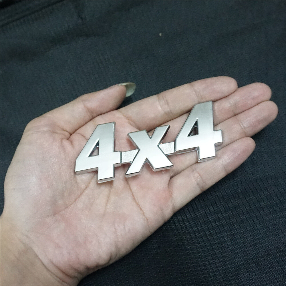 2x Small Silver Chrome 4x4 Metal Decal Sticker Badge Emblem Engine 3D Diesel SUV Q